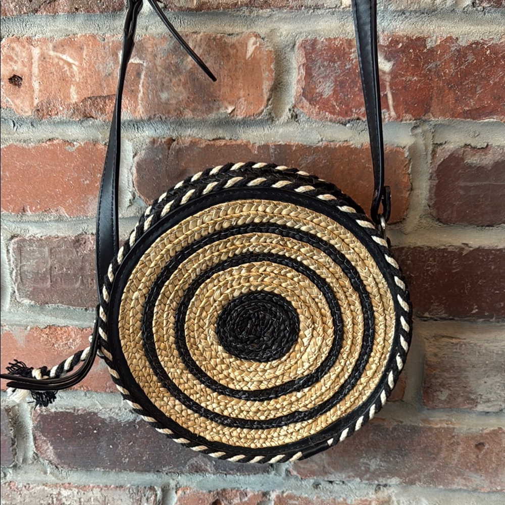 Rebecca Minkoff Black and Tan Woven Circle Bag